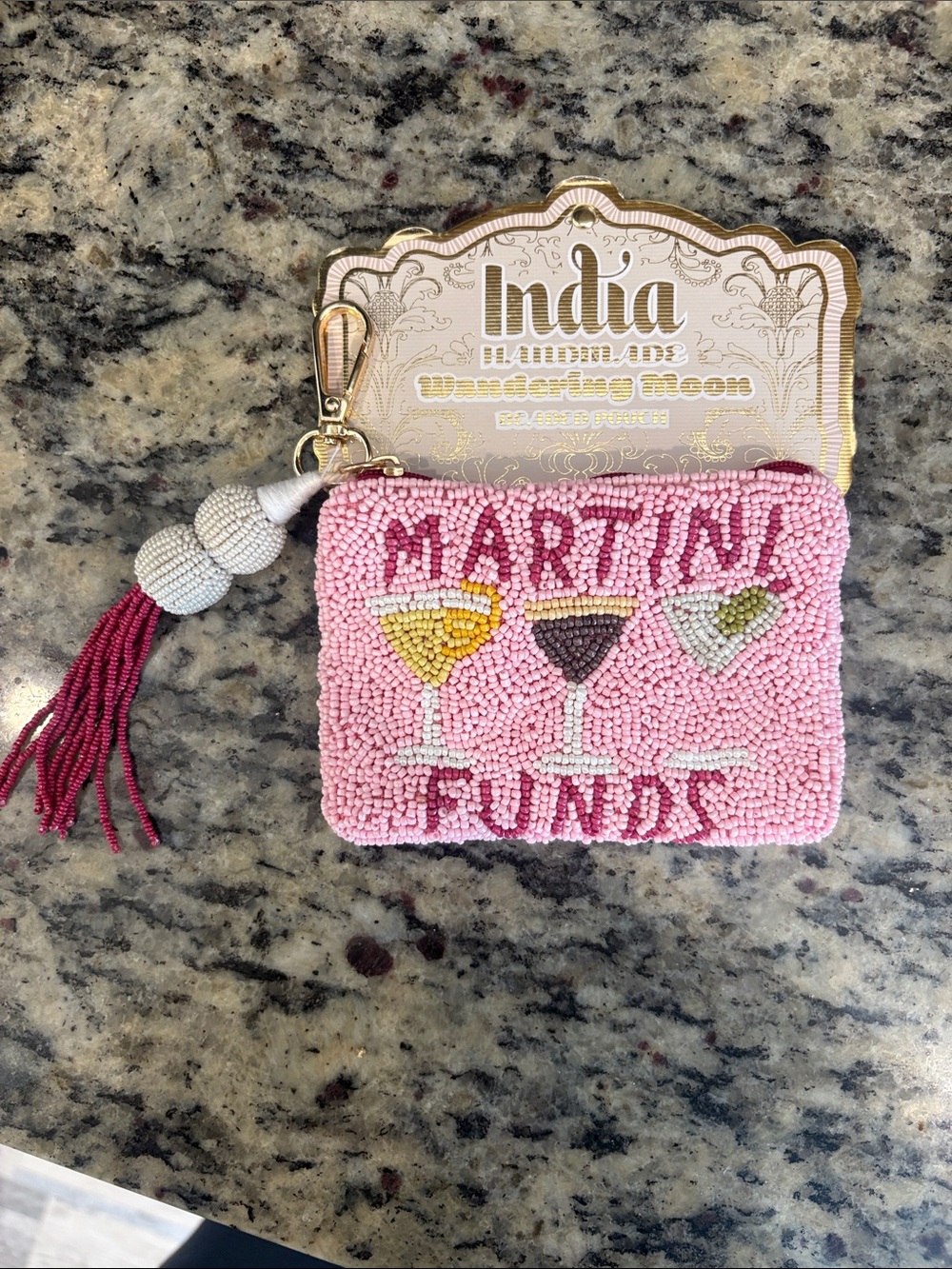 Made in India Beaded 'Martini Funds' Pink Coin Pouch with Tassel